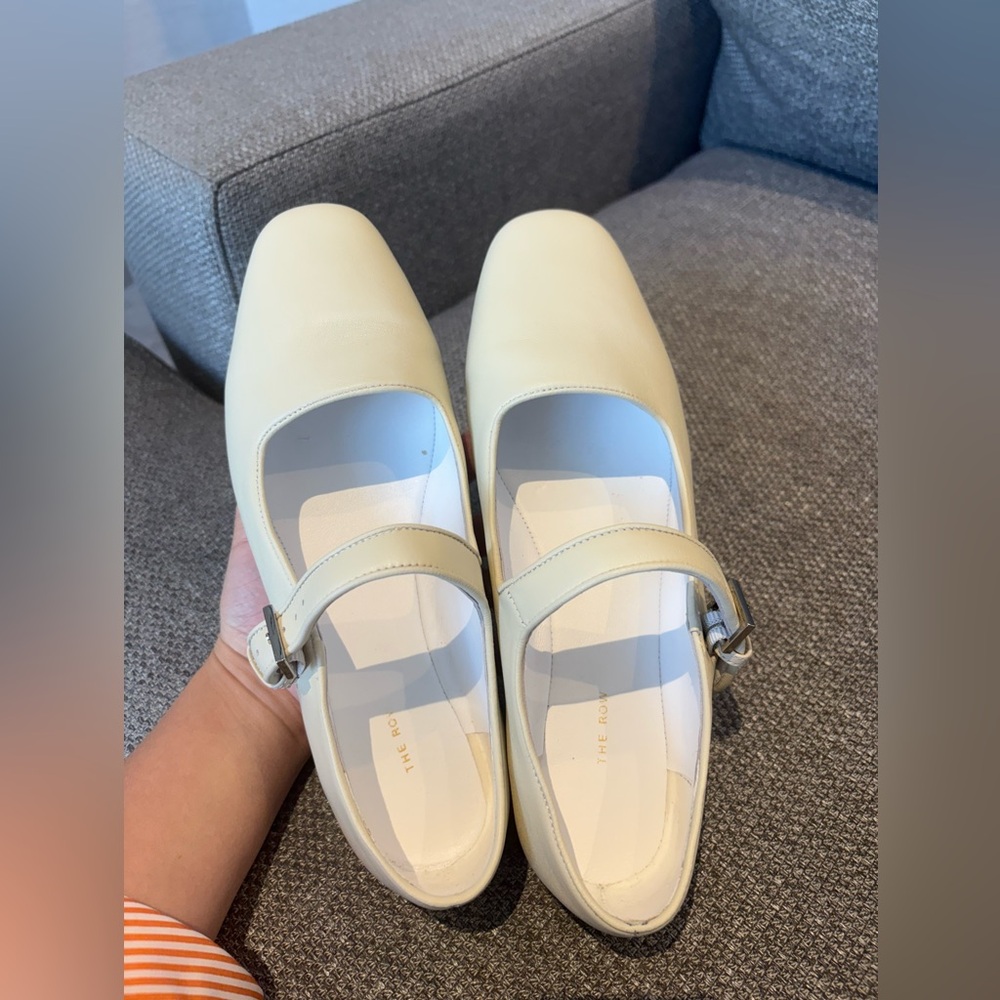 THE ROW Ava Leather Mary Jane Ballet Leather Flats Ivory White Snow White US 8 - Picture 10 of 13